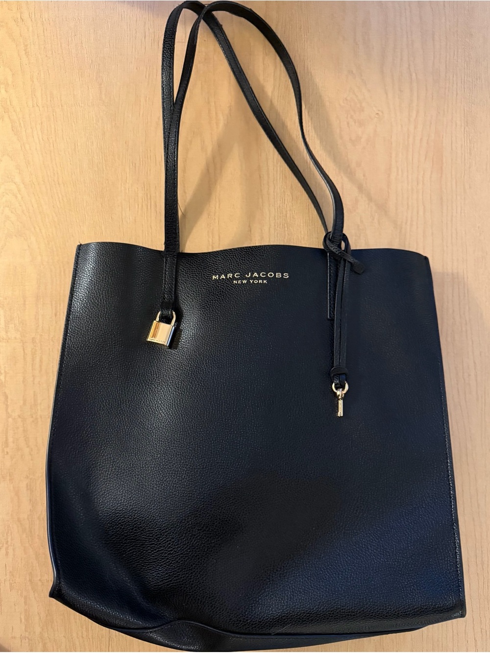 Marc Jacobs Black Leather Tote with Gold Lock and Key Detail